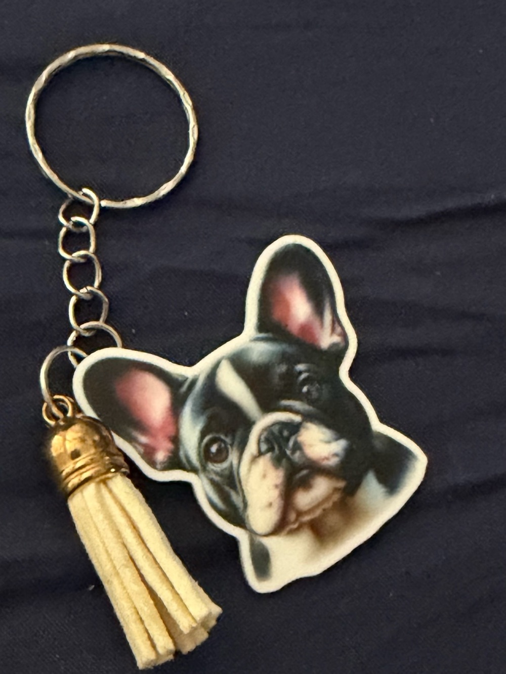 French Bulldog Keychain with Cream Tassel - Unbranded